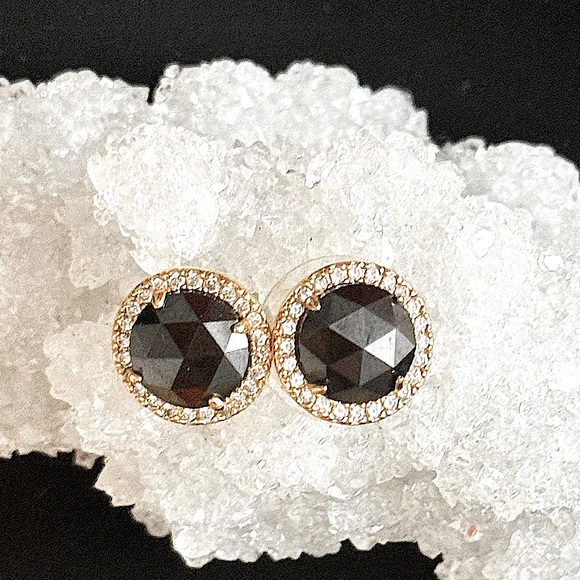 ♣️ Kate Spade Black Onyx Crystal Pave Halo Stud Earrings - Picture 9 of 13